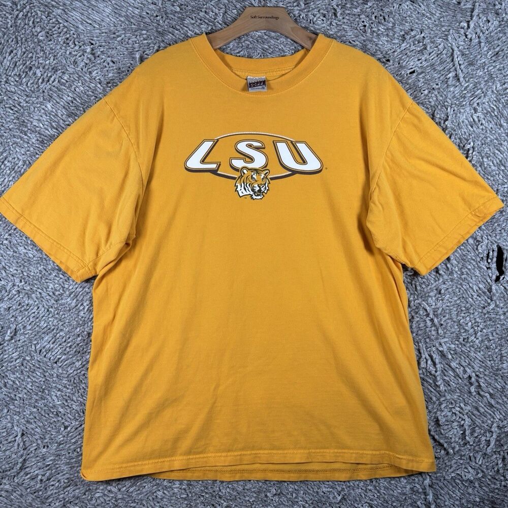 VINTAGE SOFFE LSU TIGERS T-SHIRT MEN'S XL YELLOW SHORT SLEEVE COMBED COTTON NCAA